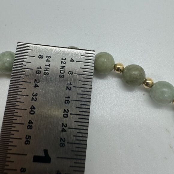 14K Yellow Gold Jade Bead Bracelet 8” Green Round New Ball - Picture 8 of 10